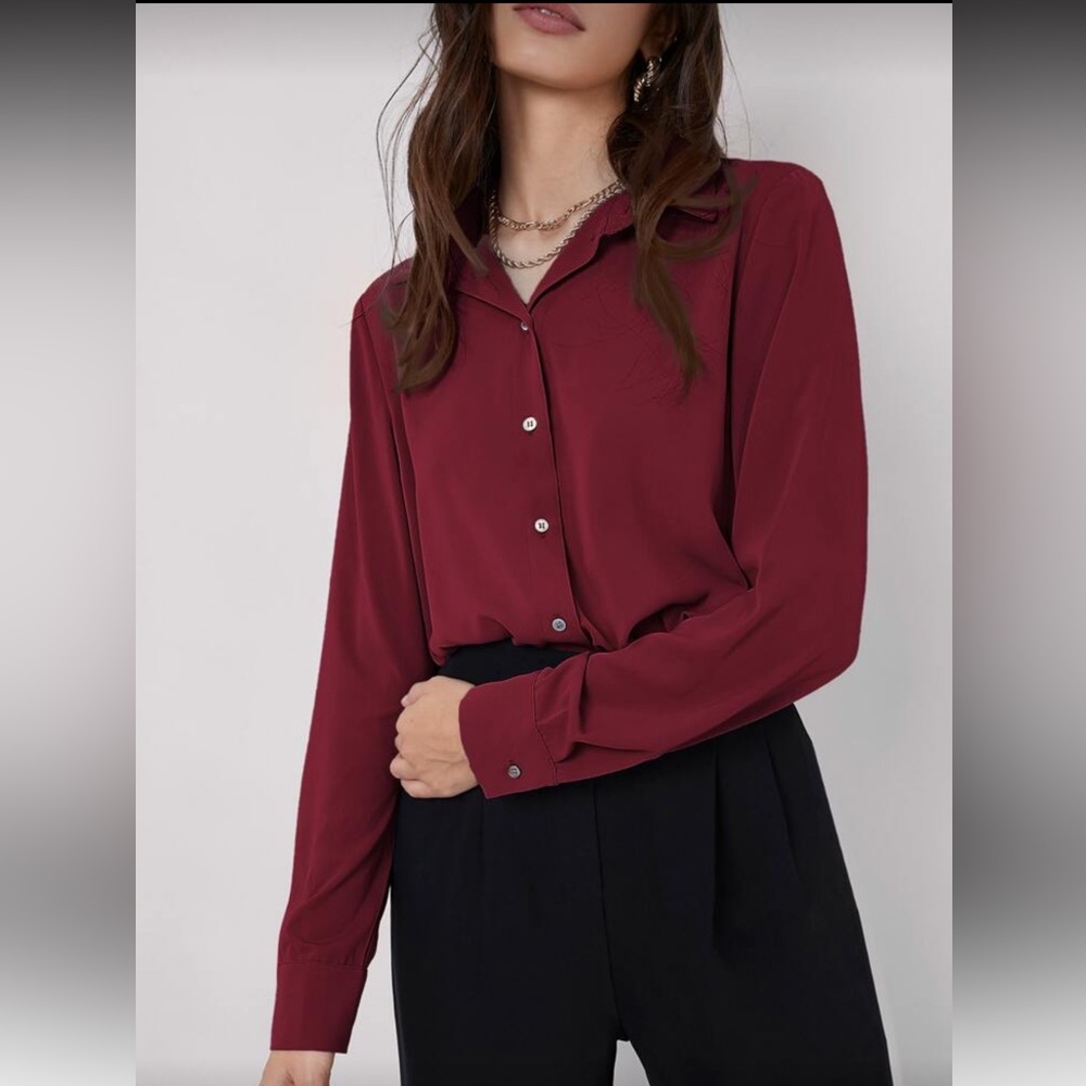 Elegant Burgundy Button-Up Blouse